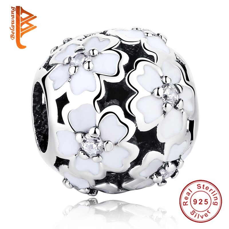 Belawang 100% 925 Sterling Zilveren Bloem Bead Met Emaille Europese Charm Fit Originele Armband Diy Kralen Sieraden Maken
