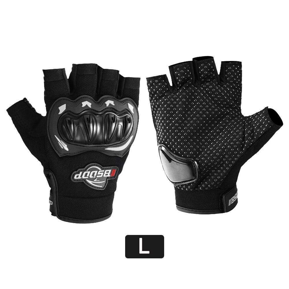 Motorcycle Half Finger Glove Motorbike Motocross Moto Hard Knuckle Fingerless Riding Biker Protective Gear gloves: W-L