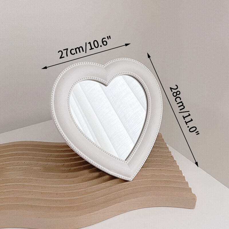 Espejo de maquillaje en forma de corazón para niñas, espejo de tocador de doble uso montado en la pared, herramientas cosméticas portátiles para decoración de escritorio: 02-Makeup mirror