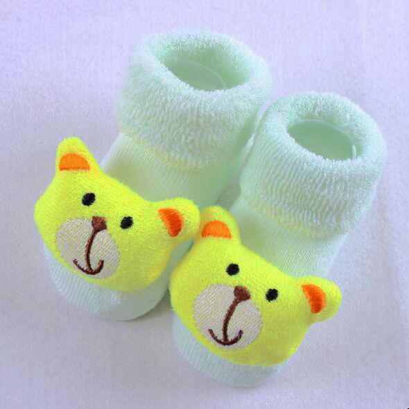 Adorável meias de bebê recém-nascido meias infantil inverno dos desenhos animados animal do bebê menino menina meias infantil da criança anti-deslizamento algodão meia: green yellow bear