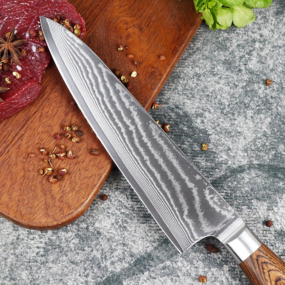JUMCSONG-cuchillo de cocina para el hogar, utensilio de cocina de 67 capas, de acero damasco, para Chef, Santoku Nakiri Sashimi