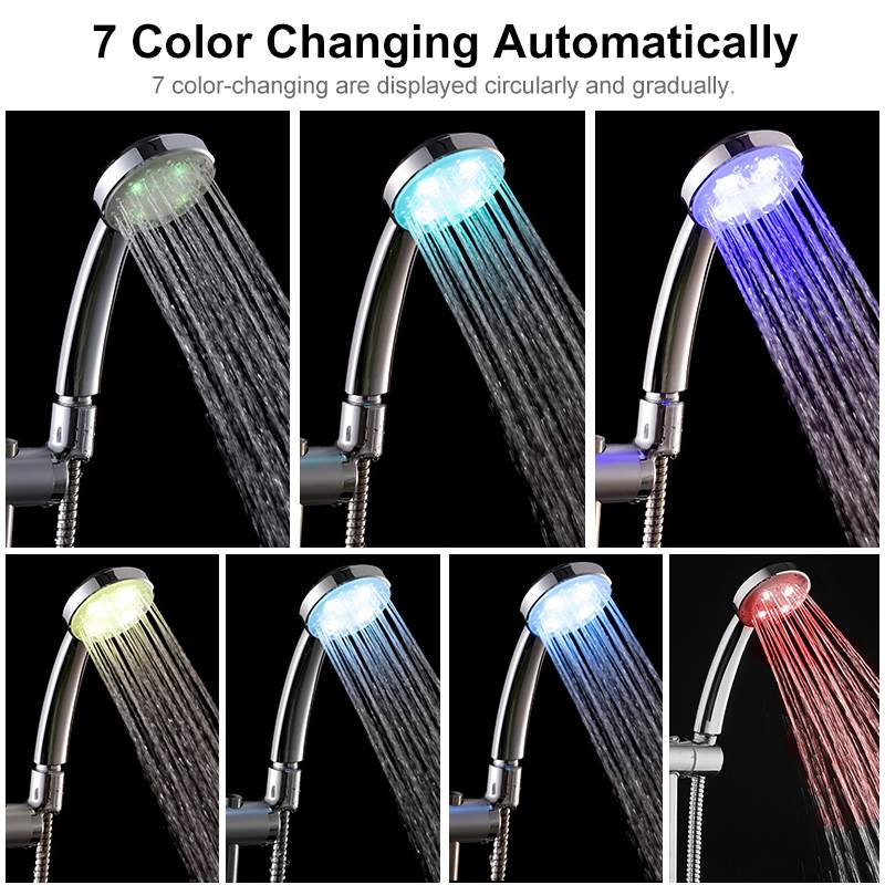 Led Douchekop 7 Kleur Veranderende Verstelbare Douchekop Handheld Waterval Badkamer Douchekop Met 1.5M Slang & Base