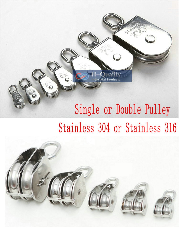 HQ Lifting Wire Rope Chain Pulley Stainless Steel 304 or Marine 316 M15-M100 Eye Swivel Sinlge Pulley Double Sheave Pulley Block