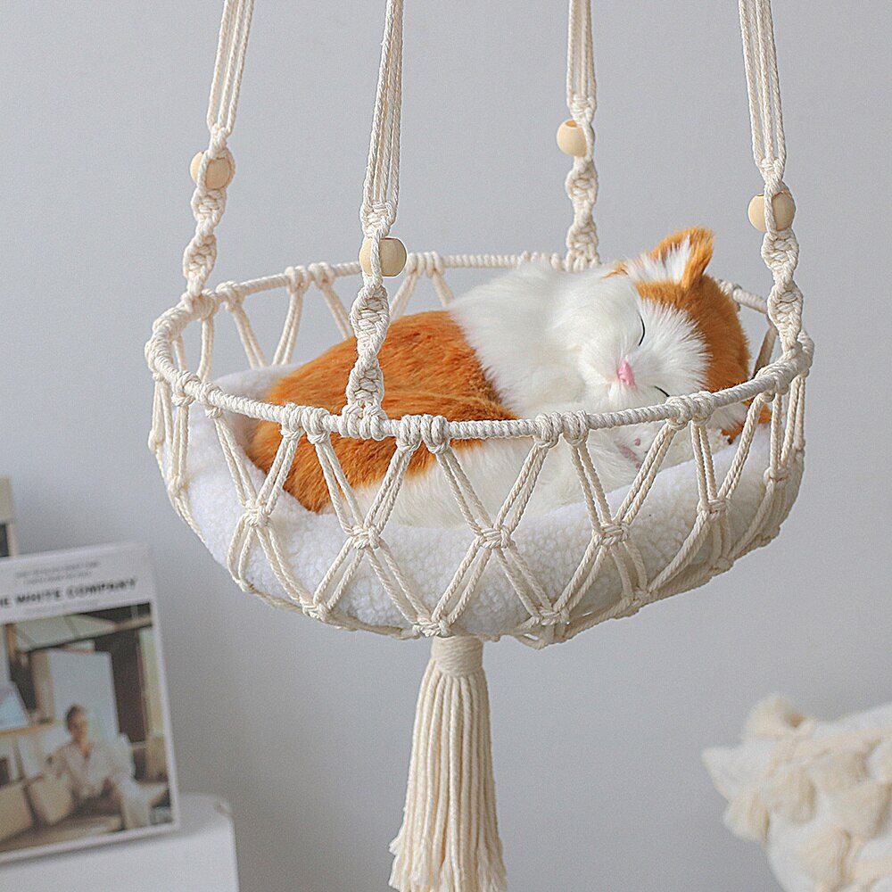 Grand hamac en macramé pour chat, balançoire suspendue, panier de lit pour chien et chat, accessoires pour animaux domestiques, maison pour chien et chat, lit pour chiot,