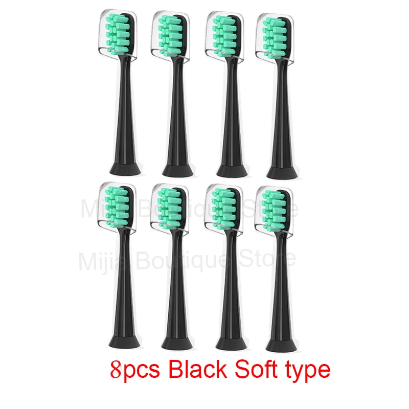 Dla Xiaomi Mijia T300 / 500 / SOOCAS elektryczna główka szczoteczki do zębów uniwersalne końcówki do szczoteczki do wybielania 3D: 8pcs Black Soft type
