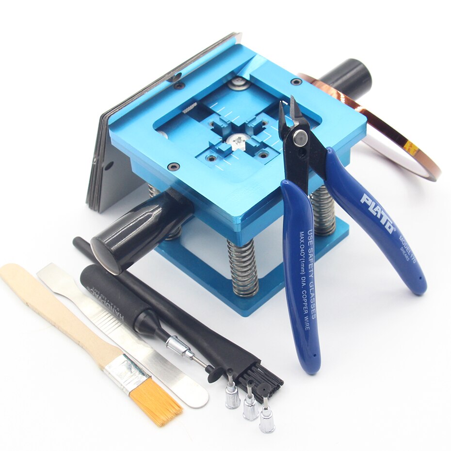 Blue BGA reballing kit 90*90mm BGA reballing station with hand shank 10/PCS BGA Universal Stencil: D Package