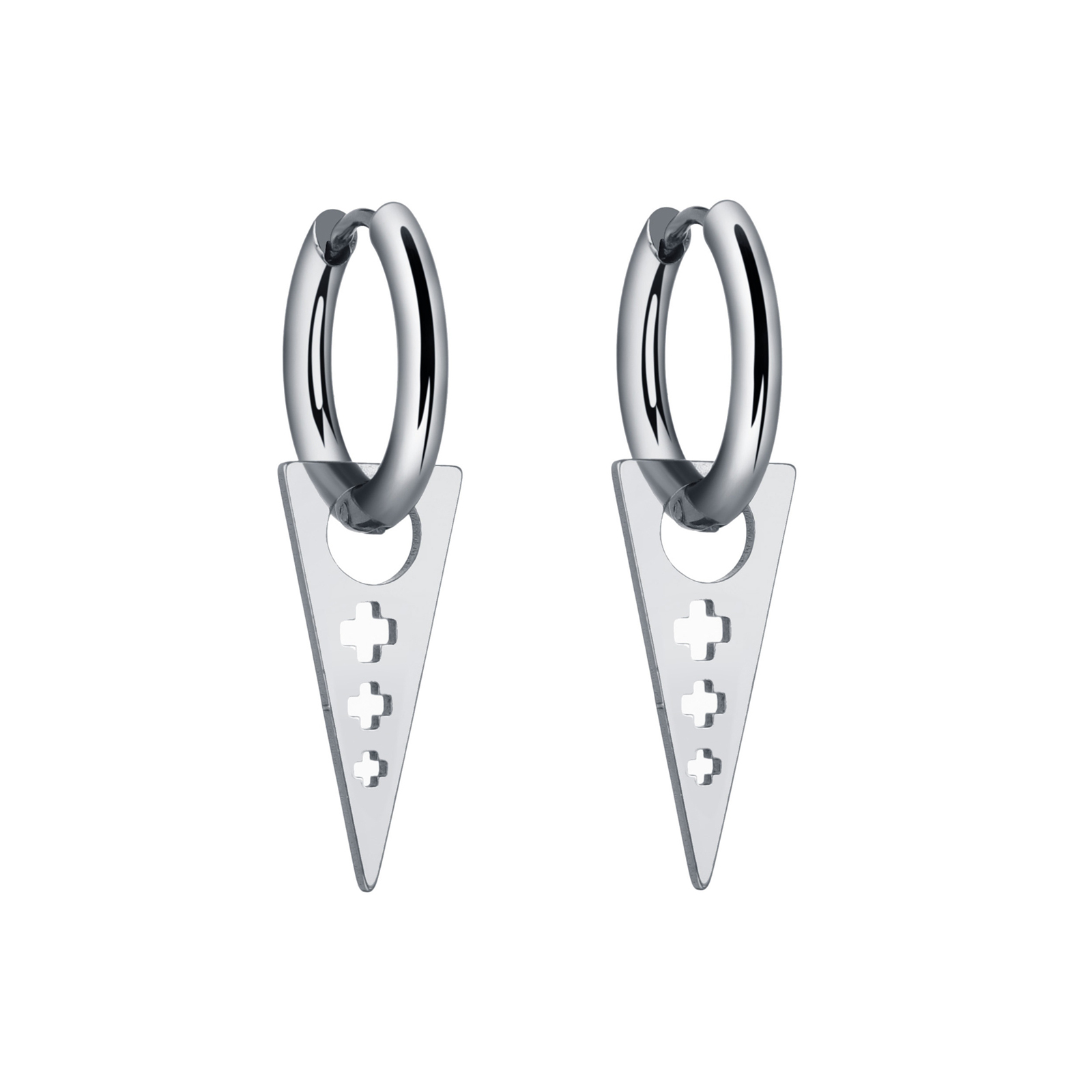 Pendientes colgantes en forma de triángulo para hombre y mujer, aretes de acero inoxidable, Piercing, joyería gótica, 2 unidades: Rodio plateado