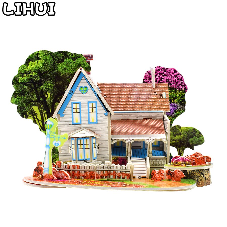 3D Diy Puzzel Speelgoed Voor Kinderen Romantische Cottage Kasteel Bouw Voor Kinderen Huis Puzzel Baby Speelgoed Educatief Speelgoed