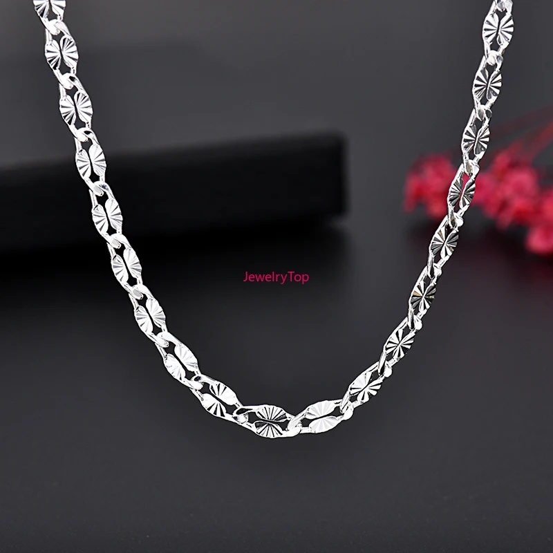 Collares finos de Plata de Ley 925 con cadenas planas de 4MM para hombres y mujeres, joyería para y boda, de Navidad de 45-75cm