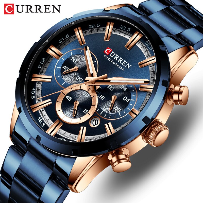 CURREN-reloj deportivo de lujo para hombres, cronógrafo de cuarzo, de pulsera, de acero completo, resistente al agua, Masculino