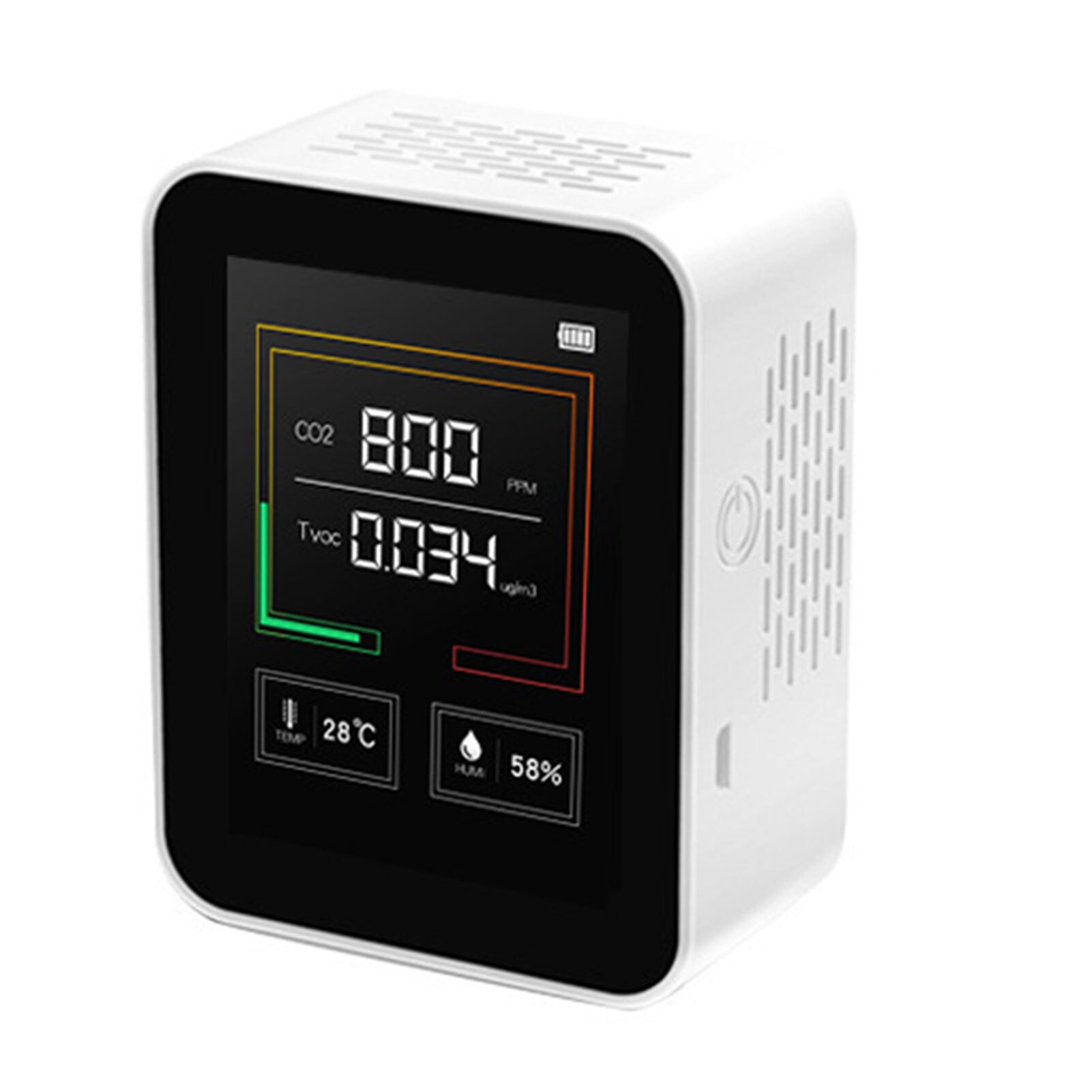 CO2 Concentration Detector Indoor Pollutant TVOC Air Analysis Temperature and Humidity Detection Portable Detector: White