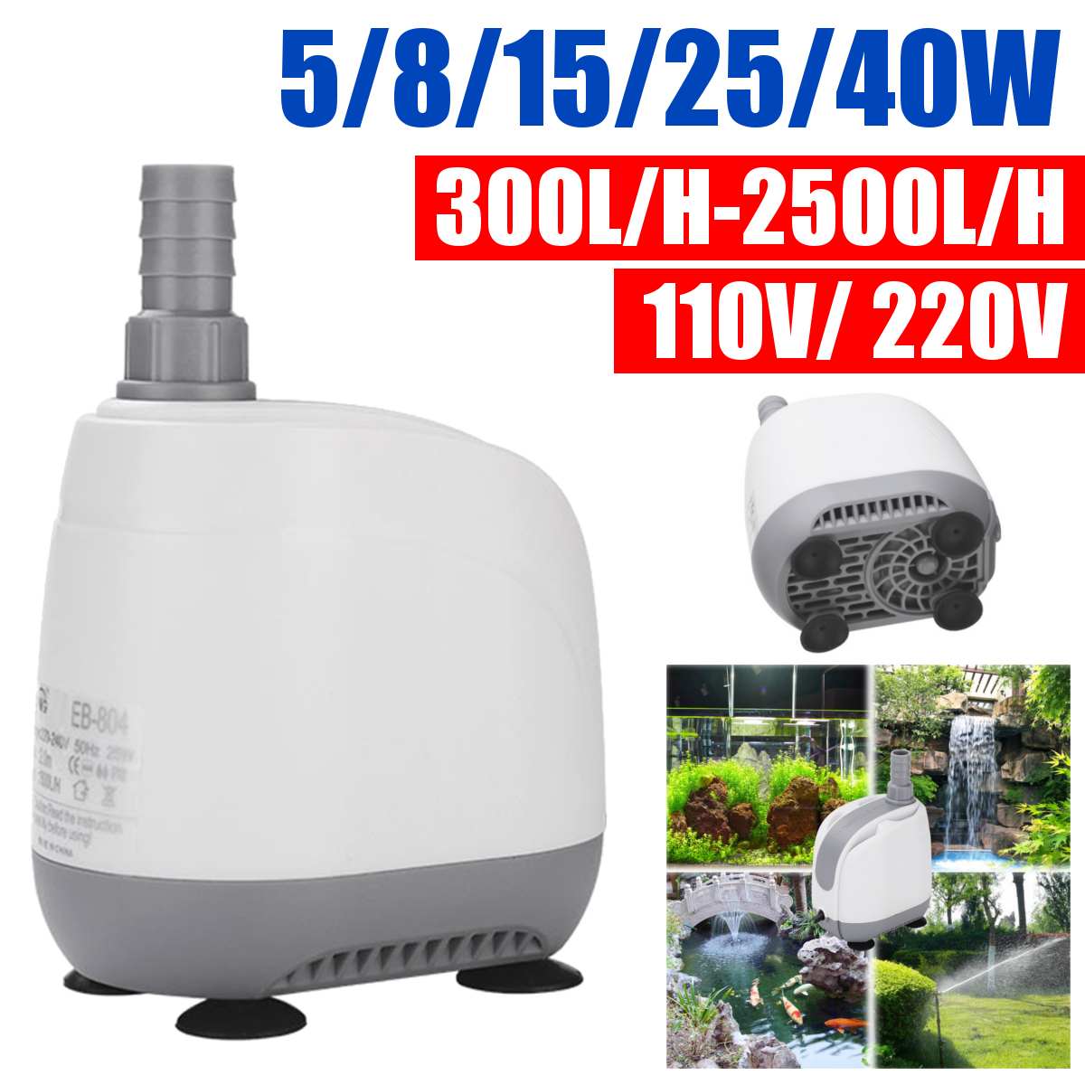 110V/220V 5-40W Multifunctional Aquarium Water Pumps Tank Pond Pool Fountains Pump Waterproof Submersible Fish Pond Water Pump