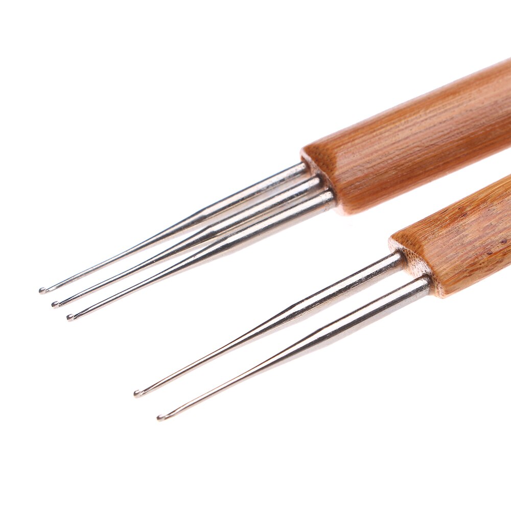 Agujas de ganchillo de Triple cabeza para rastas, 1 Uds., con mango de bambú, Micro gancho para rastas, herramientas para hacer Cabello, ganchos de tejido