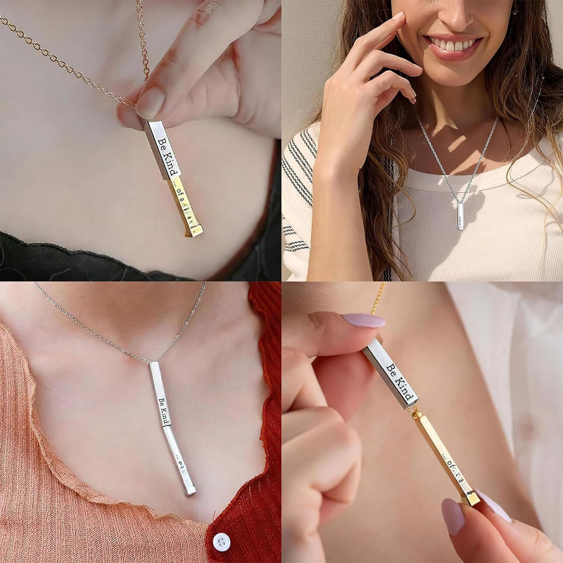 Collares Be Kind of A B para mujer, mensaje oculto, mejores amigos, hermanas de hermandad, de joyería de amistad, colgante de tubo cuadrado