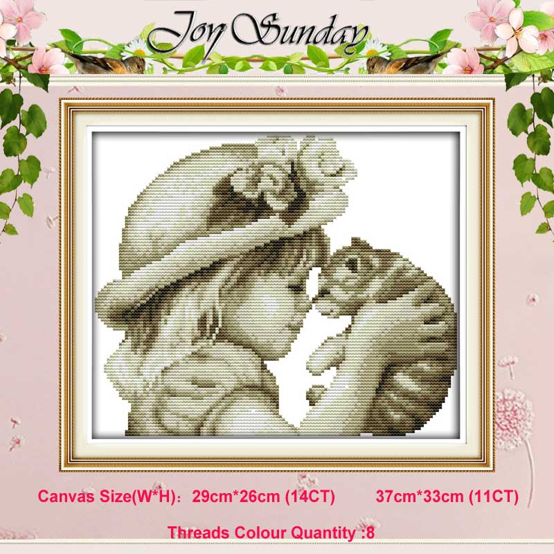 Angel Baby Girl Lover counted Cross Stitch 11CT 14CT Cross Stitch Set DIY Cross-stitch Kit Embroidery Needlework: Lovely girl and cat / 11CT picture printed