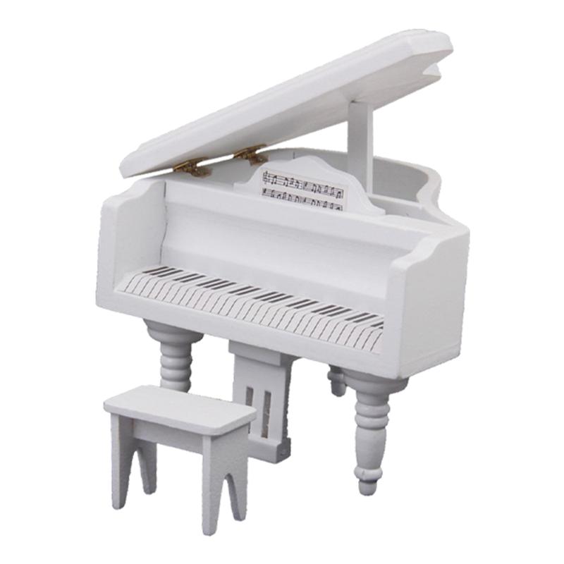 Doll House Miniature Piano Miniature Piano Ornament Micro Landscaping Piano Decor: White