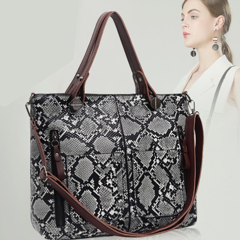Slangenprint dames schoudertas europees amerikaans eenvoudig grote tote slang tas grote handtas