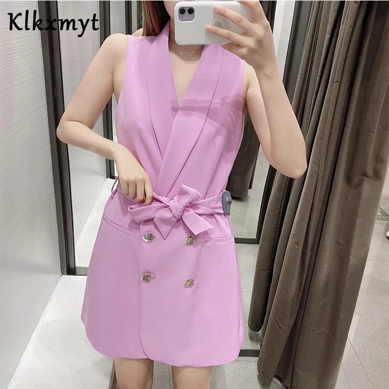 Klkxmyt kavaj kvinnor england kontor dam rosa skärp sommarklänning kvinnor vestidos de fiesta de noche vestidos lång kavaj jacka