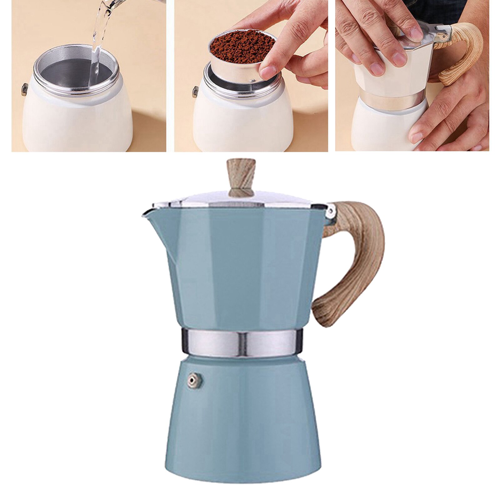 Mocha Coffee Maker Portable Aluminum Percolator Home Office Mocha Pot Durable: Lake Blue 300ml