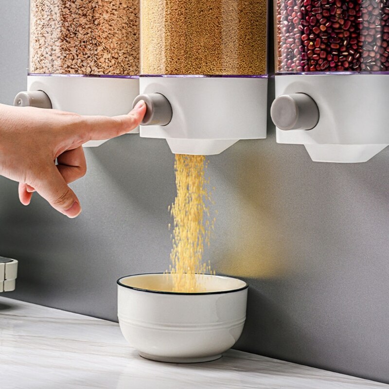 Wall Mounted Automatic Rice Cereal Dispenser Plastic Transparent Grain Storage