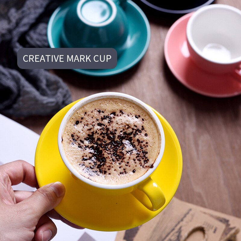 220ml keramiske kaffekopper kaffekoppsett europeisk stil cappuccinokopper for latte mokka te kaffekopp med tallerken