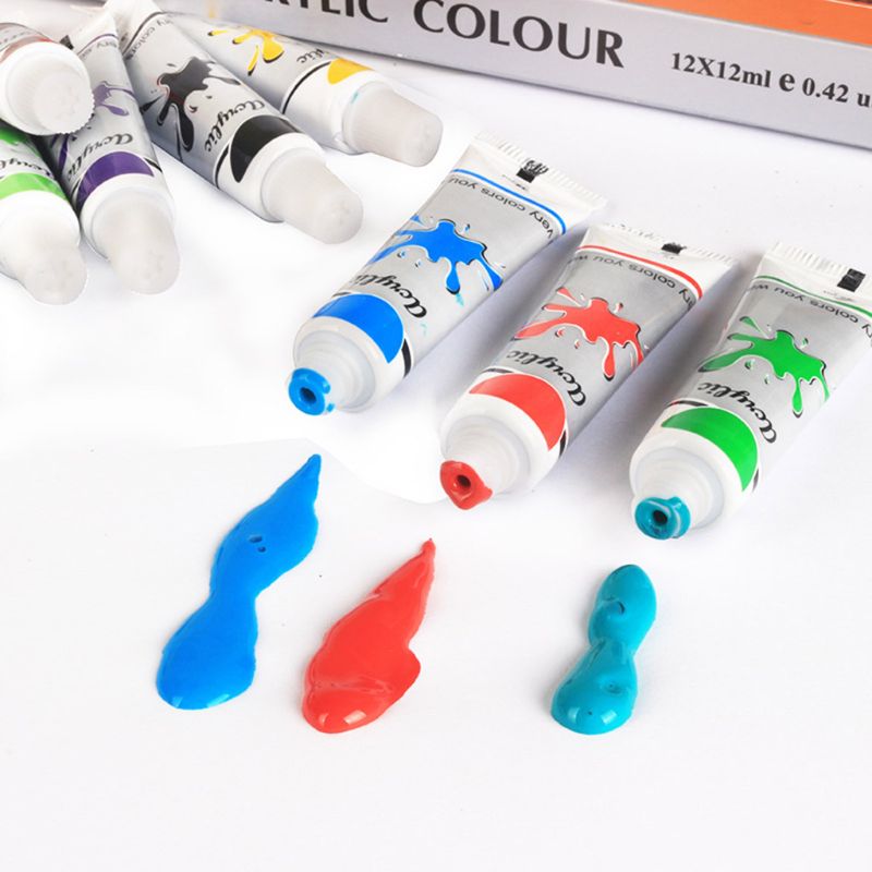 12 Colors Acrylic Paint Set 12ml Tubes Drawing Painting Pigment DIY 2XPF