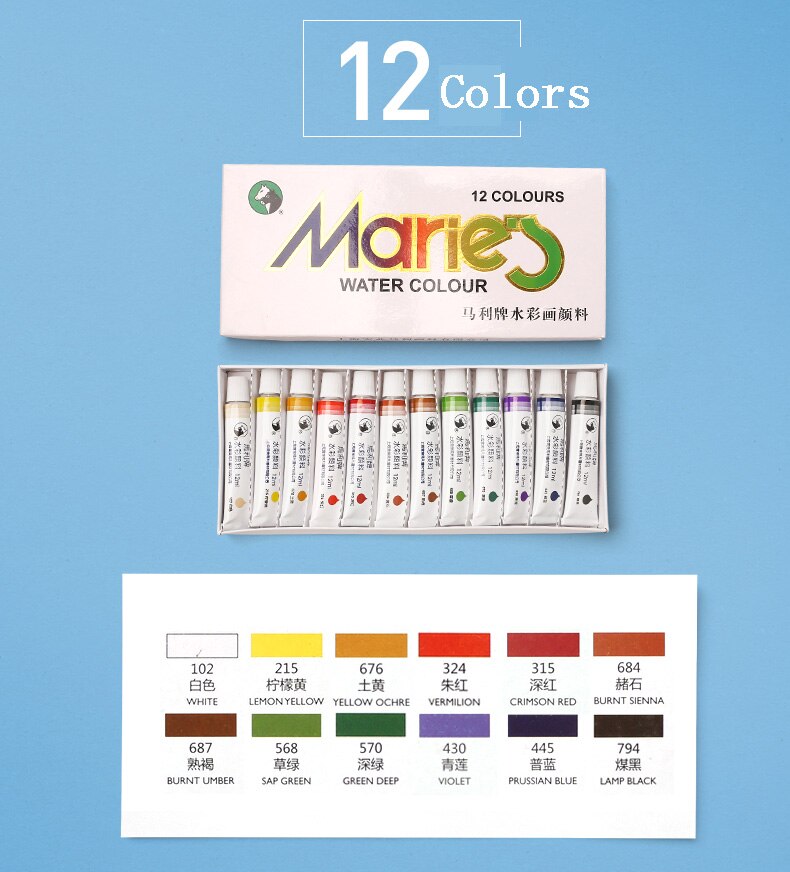 12/24/36 kleuren 12ml Aquarel Set Professionele Tekening Pigment voor Kunst Levert: 12 colors