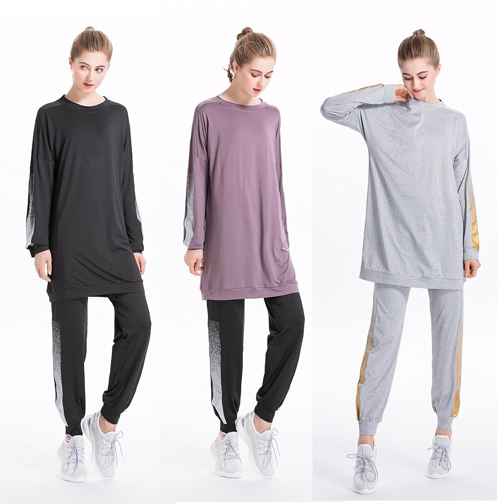 Muzułmańskie bluzy z kapturem 2 sztuk dres kobiety Top i spodnie 2020 wiosna Jogging zestawy strojów sportowych bluza z kapturem garnitur