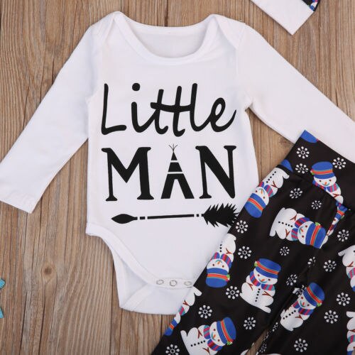 Unisex spädbarn småbarn bebis pojke jul långärmade outfits romper topp snögubbe leggings byxor hatt pullover outfit kläder 0-18m