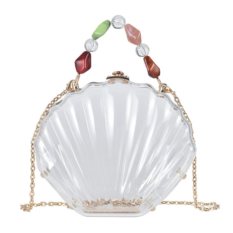 Bolso de mano de de plástico transparente con forma de concha para mujer, bandolera de boda, bolso de hombro con cadena: Transparente