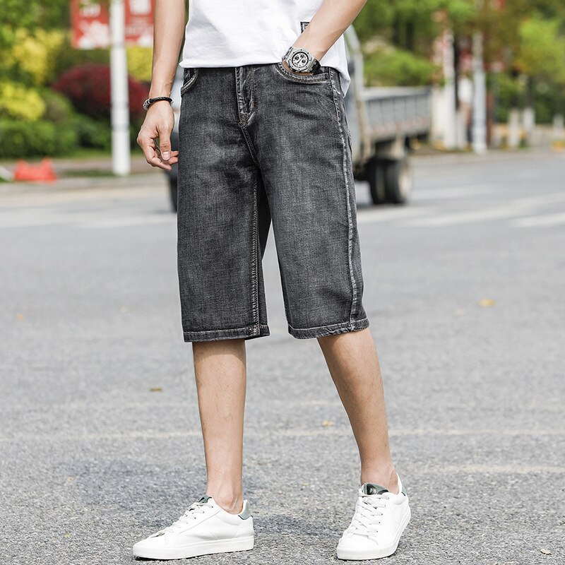 Pantalones cortos de tela vaquera para hombre, Bermudas Capri hasta la rodilla, color gris, talla grande, 38, 40, 42 y 44, para verano,