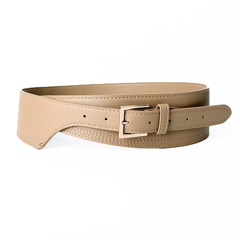 Luxe Dames Brede Riem Elastische Vintage Gesp Lederen Wide Mode Wilde Pin Gesp Vrouwen Riem Taille Afdichting Riem X208: Style 2-Khaki