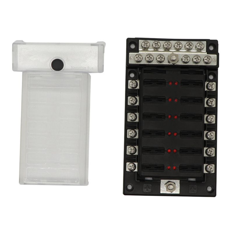 Porte-fusible 12 voies avec lumière de indicateur LED et jeu de barres négatif pour voiture 12/24V