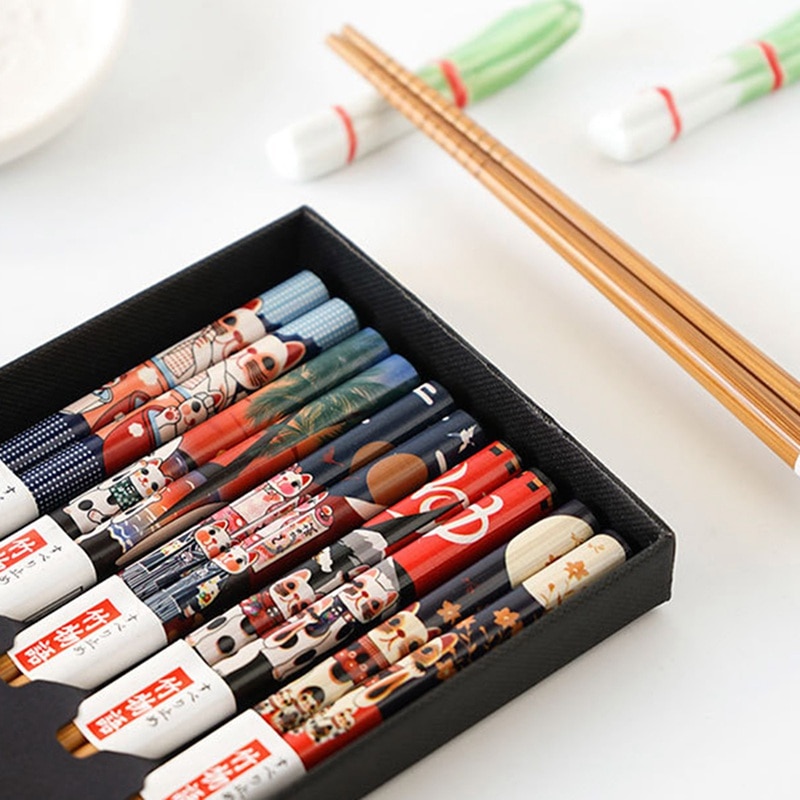 5 Pair Chopsticks Handmade Bamboo Japanese Natural Wood Chopsticks Sushi Food Multi Color Wooden Chopsticks Reusable