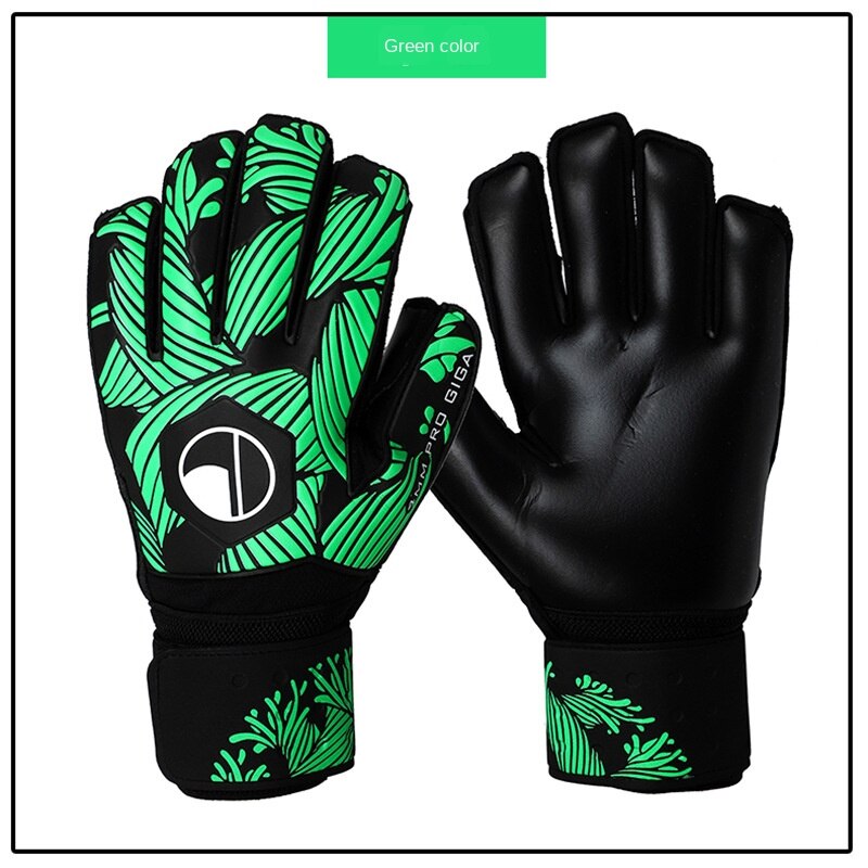 Goalkeeper Gloves With Finger Protection Thickened Latex Soccer Football Goalie Gloves Goal keeper: black green / size 8