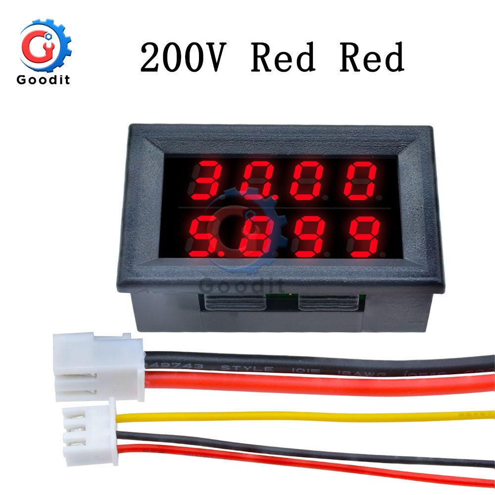 Digital DC Voltmeter Ammeter 4 Bit 5 Wires DC 100V 200V 10A Voltage Current Amp Panel Meter Power Supply LED Dual Display Meter: 200V Red Red