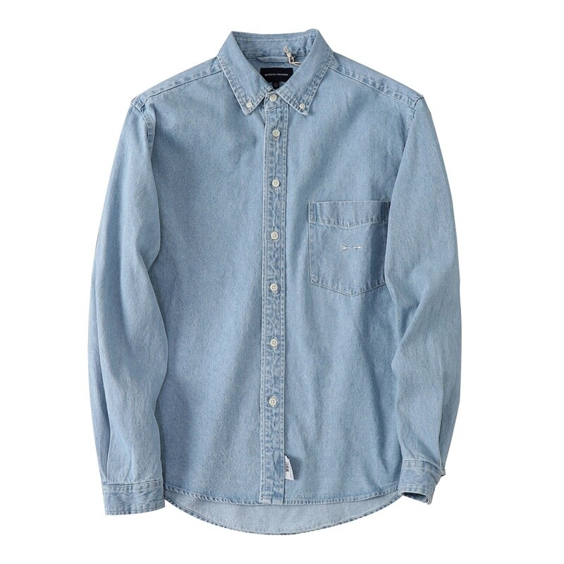 Oversized Korean Plain Blue Long Sleeve Unisex Denim Jean Jacket for Men