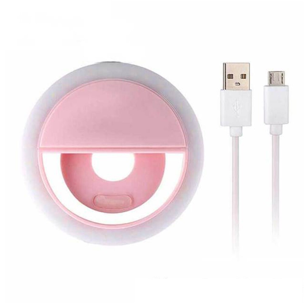 USB Charge Led Selfie Ring Light Mobile Phone Lens LED Selfie Lamp Ring for iPhone for Samsung Xiaomi Phone Selfie Light: Pink