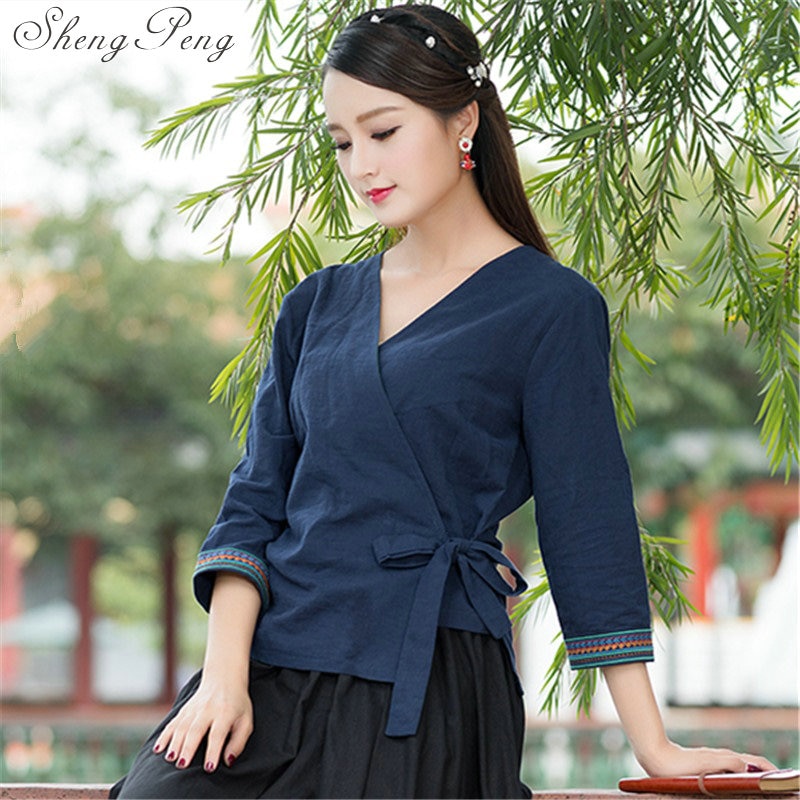 Linnen shirt vrouwen linnen kleding cheongsam top Chinese stijl mandarijn kraag blouses solid color linnen CC381