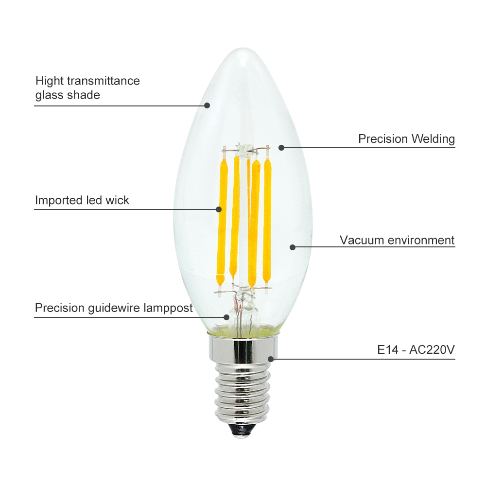 4 W 8 W 12 W E14 LED Filament Lampe Glas COB Chips Birne 220 V Retro Edison Kerze Für kronleuchter Lichter Beleuchtung Dimmbare