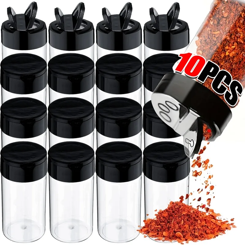 1–10 x durchsichtige Gewürzglas aus Kunststoff mit Streudeckel, Gewürzbehälter für sterben Küche, zur Aufbewahrung von Gewürzsalzpulverflaschen