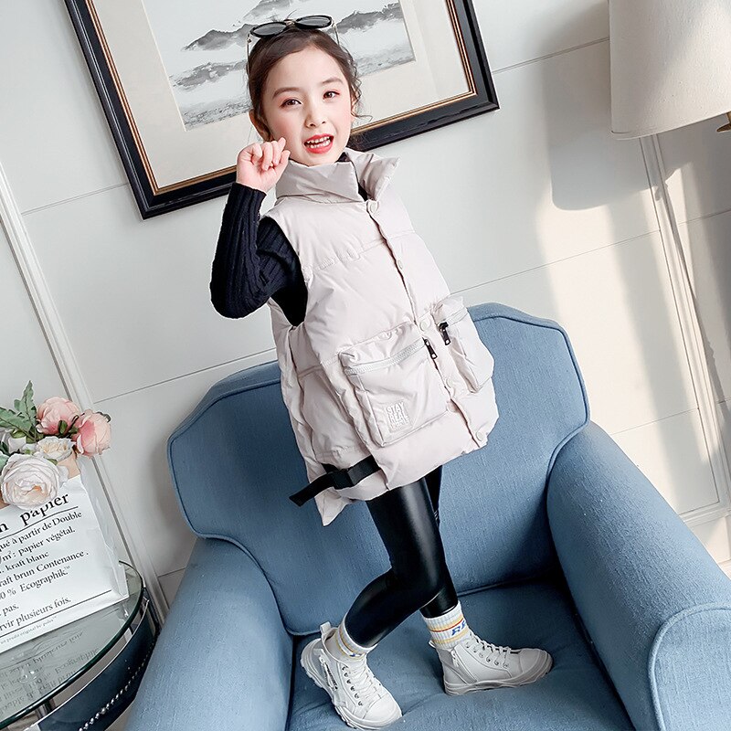 Chaqueta tipo chaleco para niñas, abrigo grueso con bolsillos grandes, chaleco acolchado de algodón informal para niños, cálido, sin mangas, chaquetas, ropa de 4 a 12 años