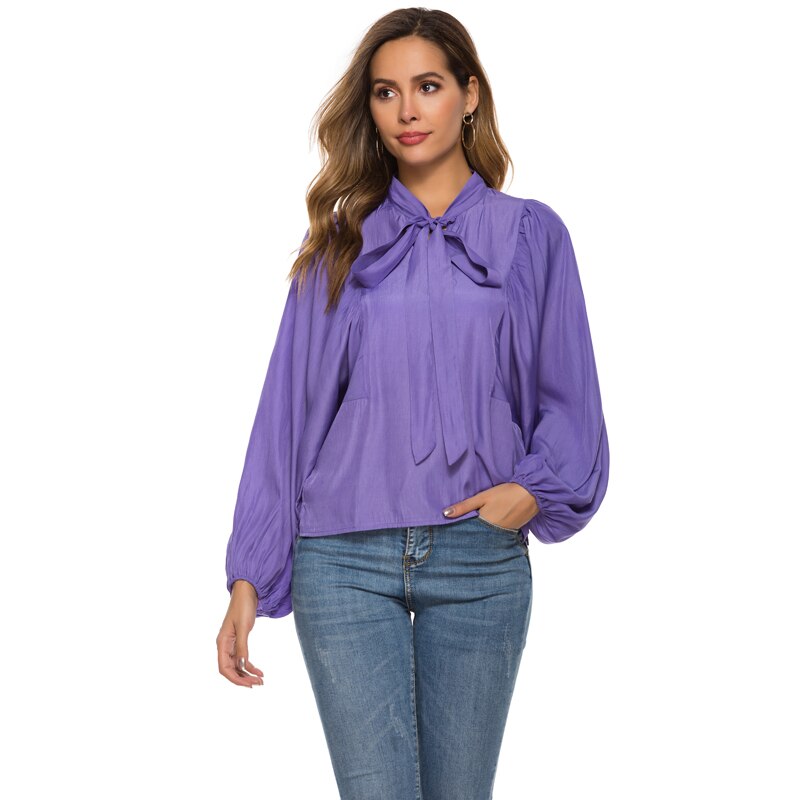 Blusa y blusas de manga larga de linterna para mujer Color púrpura suelta de talla grande de oficina ropa de trabajo camisas primavera otoño