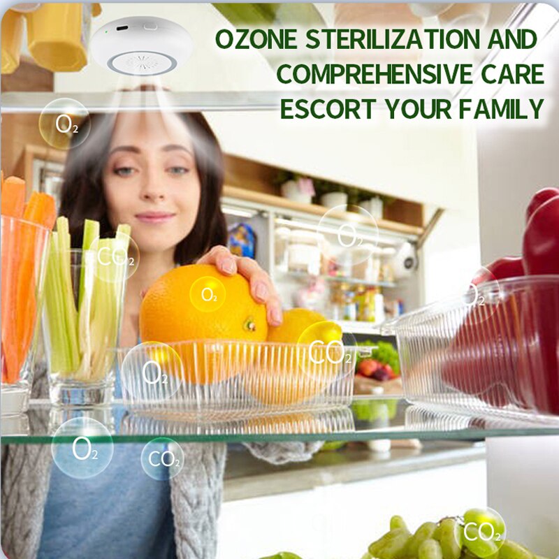 Mini Ozone Generator for Refrigerator Odor Removal Automatic Air Purifier 2 Modes USB Rechargeable Sterilization Device Home Use
