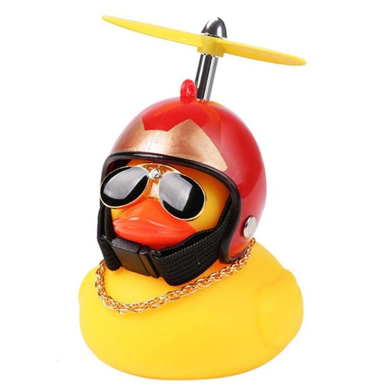 Bonito pato amarillo con hélice para casco, rompevientos de goma, sonido al estrujar, adornos de decoración para coche, accesorios: 04