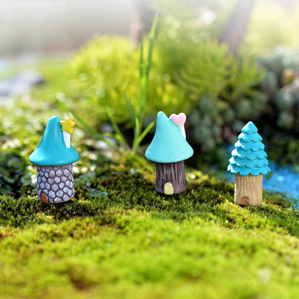 1Pcs Mini Kleurrijke Hars Huis Bomen Micro Landschap Fairy Garden Decoratie Miniatuur/Terrarium Beeldjes DIY Ornamenten