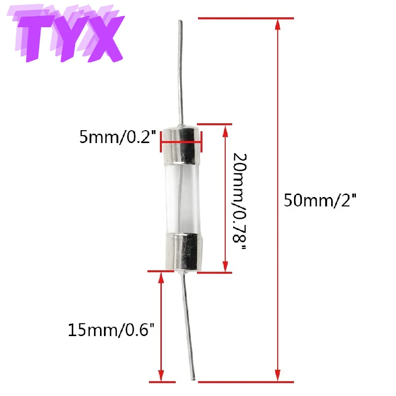 Tubo de fusible de vidrio de plomo, 3,6x10mm, 5x20mm, 250V, 0,1a, 0,5a, 1A, 1,5a, 2A, 3A, 3,15a, 4A, 5A, 6,3a, 8A, 10A, 15A, 20A, 20 unidades