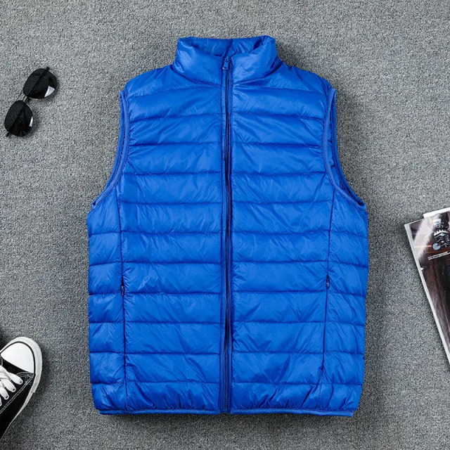 Men Ultra Light Down Vests Sleeveless Jacket Men Portable Lightweight Windproof Waistcoat Autumn And Winter Warm Coats: XL / Blue
