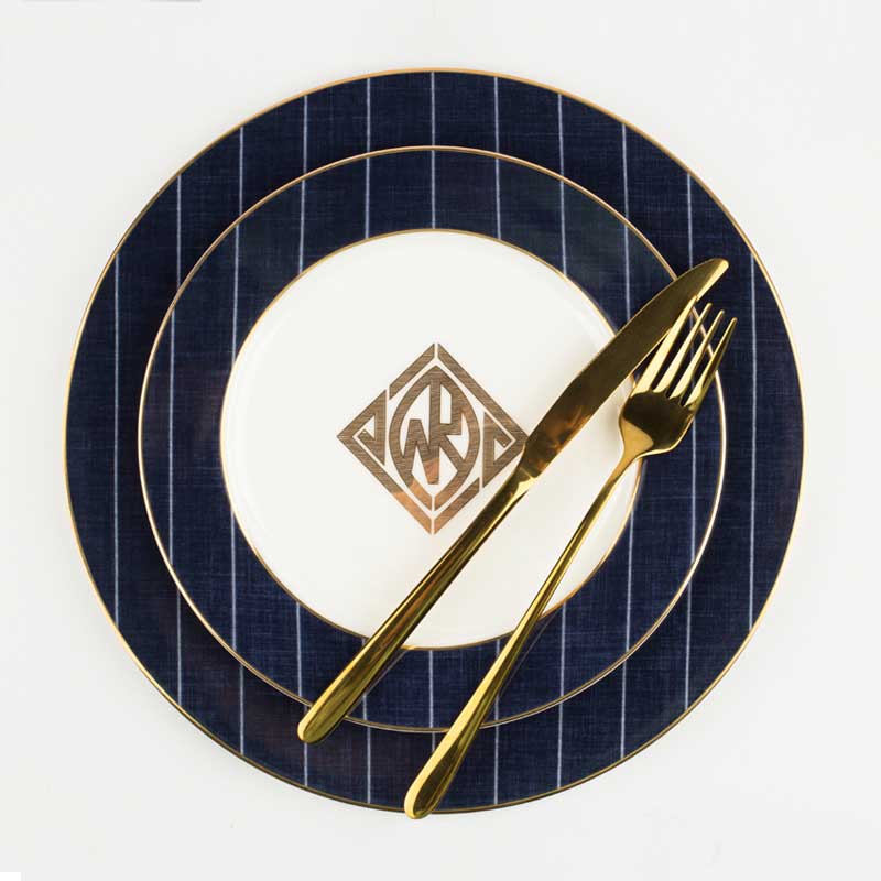 Blue dinner plate bone china dessert plate for steak kitchenware