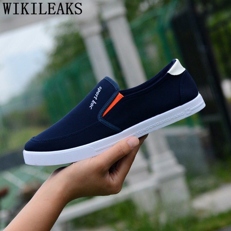 Zapatos de lona hombre casual slip on shoes hombres zapatillas transpirables zapatos hombres verano zapatillas hombre chaussure homme erkek ayakkabi: Azul / 8,5